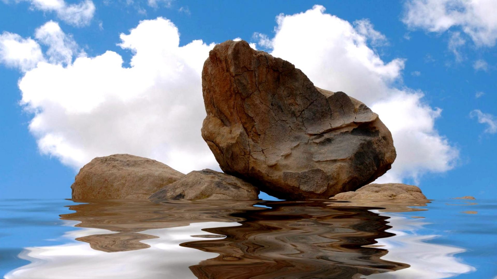 Два камня отражаются в воде, природы обои, картинки, фото