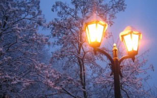 Фонарь, зима, снег, свет, деревья