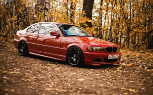 Красная, осень, листья, лес, BMW обои