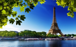 Париж, эйфелева башня, франция, река, берег, деревья