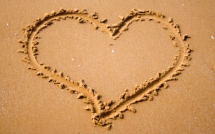Сердечко, песок, написано, сердце, природа, настроение