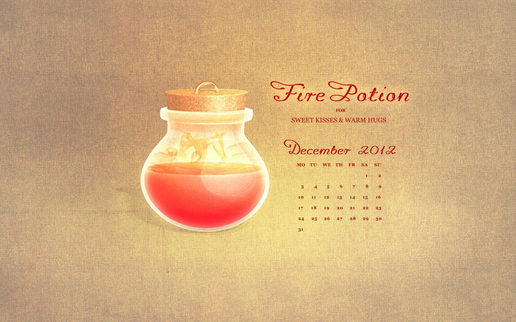 Декабрь, календарь, дни, числа, огненное зелье для сладких поцелуев и теплых объятий обои, картинки, фото