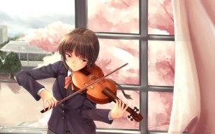 Девушка, брюнетка, музыка, скрипка обои
