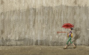Зонт, стена, Девушка обои